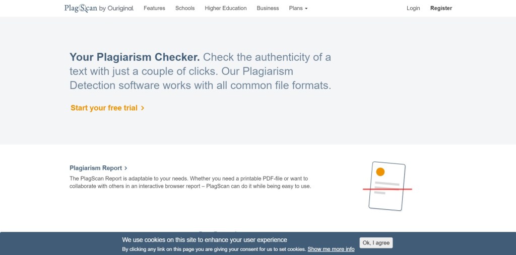 Screenshot of Plagscan webpage