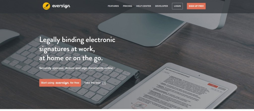 Screenshot of eversign website