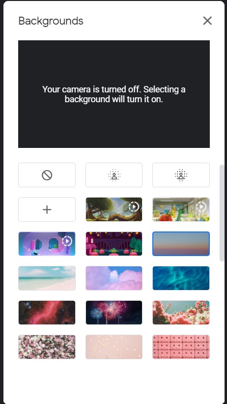 options available to change your background in Google Meet