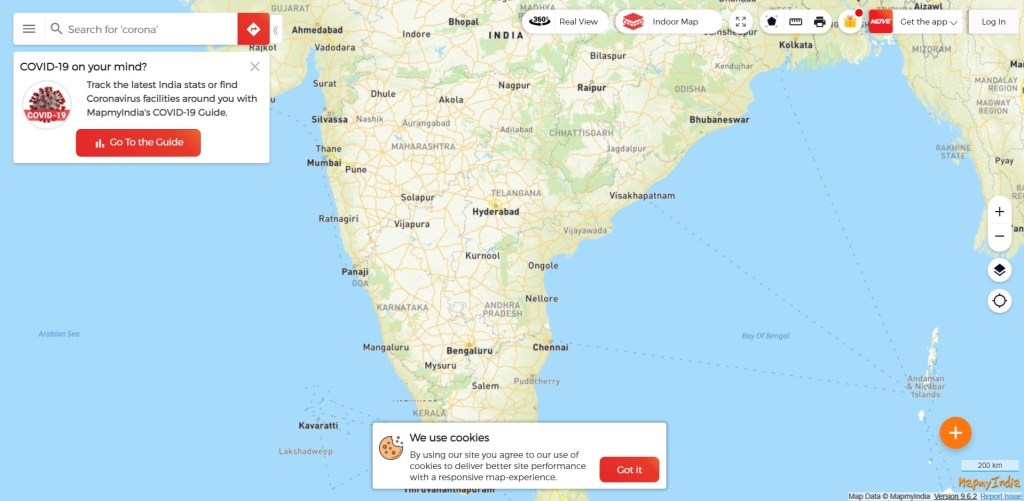 Screenshot of the MapMyIndia's website. 